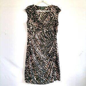 Lauren Ralph Lauren Womens Brown Black Ruched Leopard Print Wrap Dress Size 12